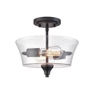 Millennium Lighting Caily Matte Black Seeded Glass Transitional Semi-Flush Mount Light