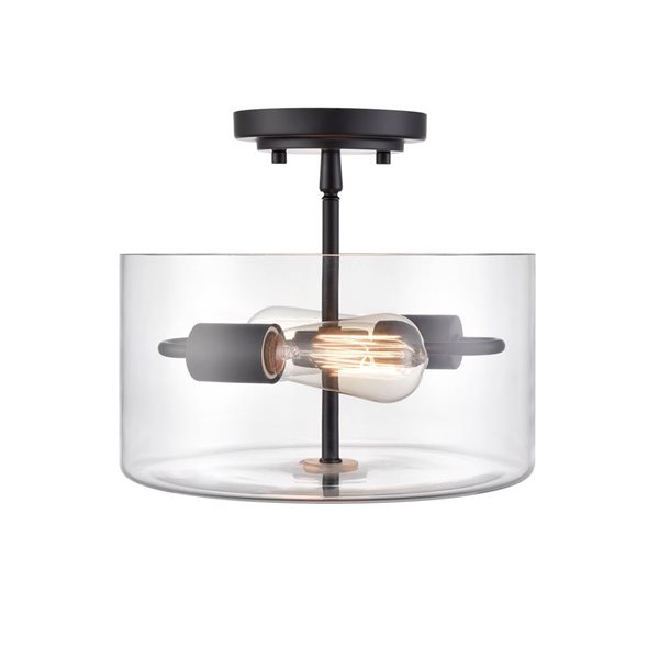 Millennium Lighting Verlana Matte Black Clear Glass Transitional Semi-Flush Mount Light