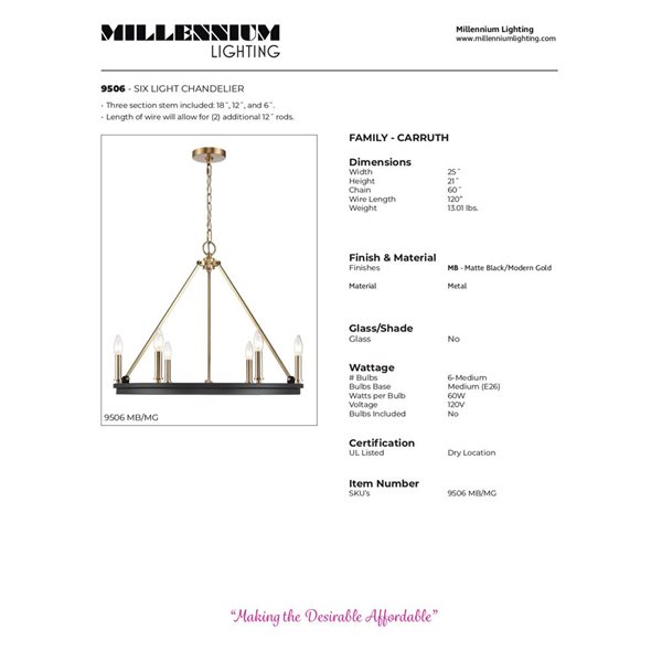 Millennium Lighting Carruth 5-light Matte Black Glam Chandelier