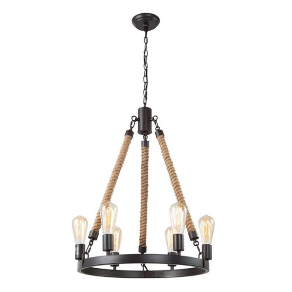 LNC Laius 6-Light Bronze Wagon Wheel Farmhouse LED Chandelier