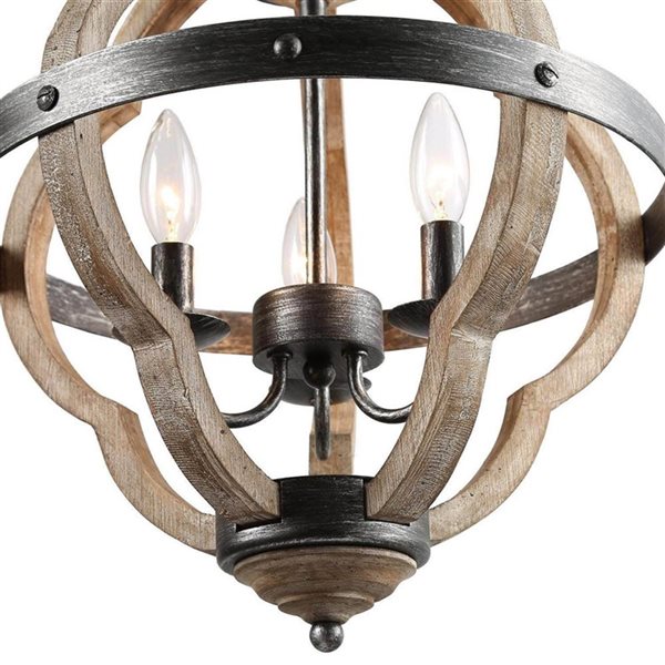 Lustre de ferme en bois gris patiné à 3 lumières LNC Natural