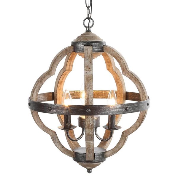 LNC Natural 3-Light Weathered Gray Wood Farmhouse Chandelier