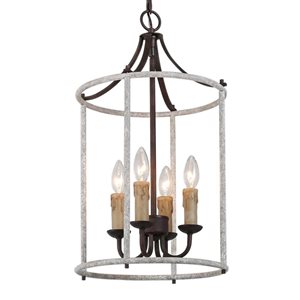 LNC 4-Light Distressed Gray and Bronze Coastal Cage Chandelier