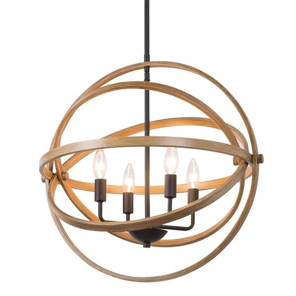 LNC Earth 4-Light Antique Brown and Matte Black Modern Chandelier