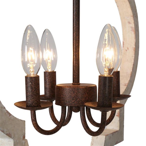 Lustre vintage en bois blanc vieilli et bronze LNC Timeless à 4 ampoules