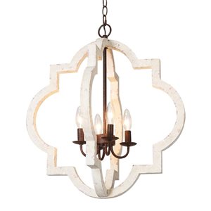 LNC Timeless 4-Light Distressed White Wood and Bronze Vintage Chandelier