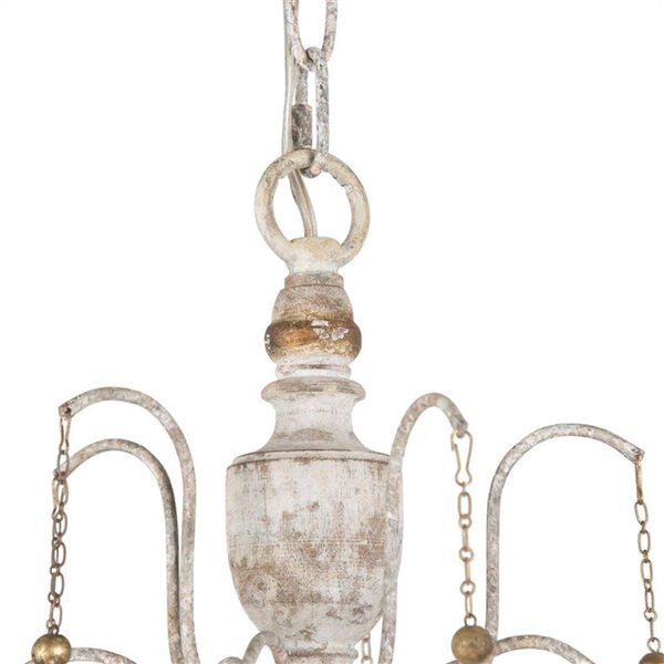 Lustre campagne française à 6 ampoules LNC Medieval gris vieilli et or antique