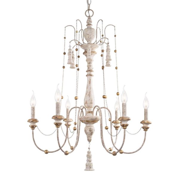 LNC Medieval 6-Light Distressed Gray and Antique Gold French Country Chandelier