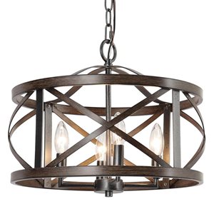 LNC 4-Light Black and Brown Wood Modern Farmhouse Chandelier