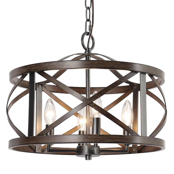 Lustre de ferme moderne en bois noir et brun à 4 ampoules LNC