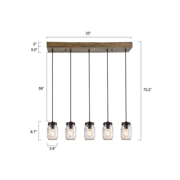 Lustre en bocal Mason et en bois LNC Aries à 5 lumières, bronze huilé