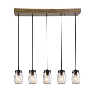LNC Aries 5-Light Oil Rubbed Bronze Mason Jar and Wood Farmhouse Chandelier