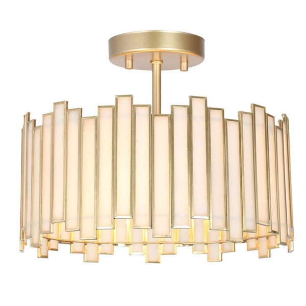 LNC Tiffany 12.6-in Matte Gold With Glass Contemporary LED Semi-flush Mount Light