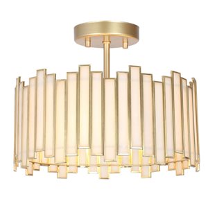 LNC Tiffany 12.6-in Matte Gold With Glass Contemporary LED Semi-flush Mount Light