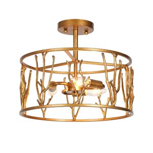 LNC Unique 14.2-in Brushed Gold Contemporary LED Semi-Flush Mount Light