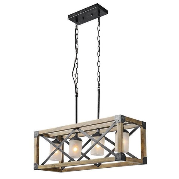 LNC Laius 4-Light 28-in Large Antique Black Distressed Wood Farmhouse Chandelier