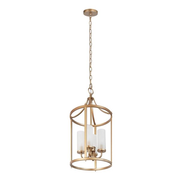 LNC 4-Light Gold and Frosted White Glass Drum Modern Chandelier