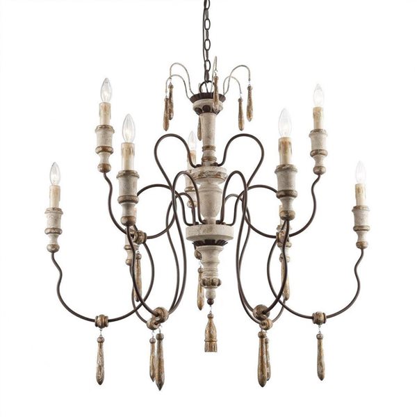 LNC Andromeda 9-Light Gray Off-white Wood French Country Chandelier