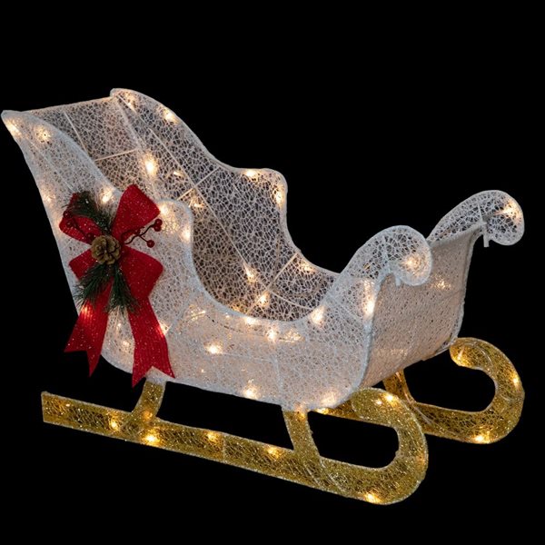 Northlight 30-in White Glittery Christmas Sleigh With Clear LED Lights