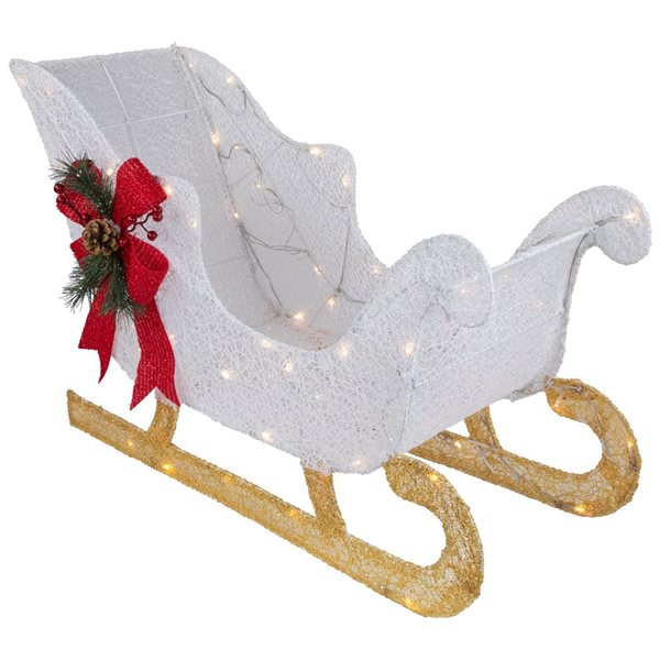 Northlight 30-in White Glittery Christmas Sleigh With Clear LED Lights