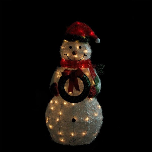 Northlight 38-in Lighted White and Red Tinsel Snowman with Wreath