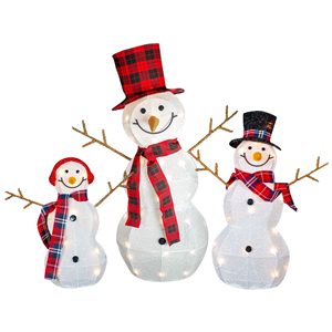 Northlight Lighted Tinsel Christmas Snowmen Family Set of 3