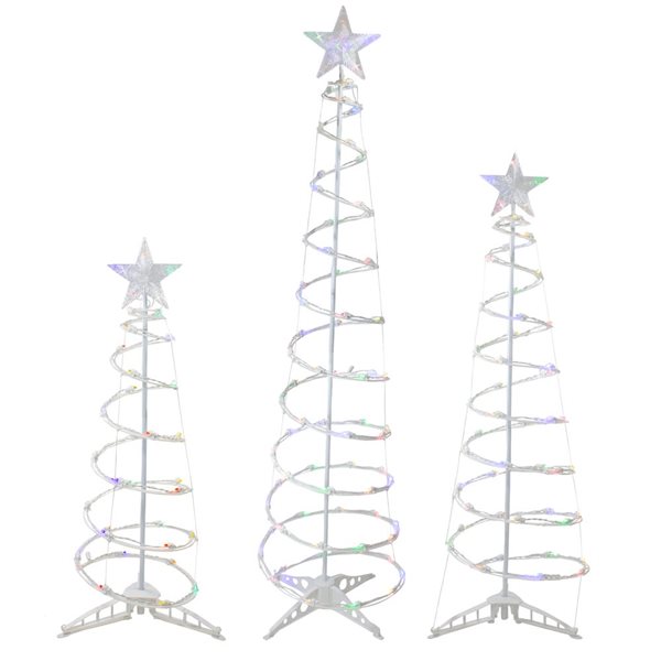 Northlight Set of 3 Outdoor Spiral Christmas Trees with Multicolour LED ...