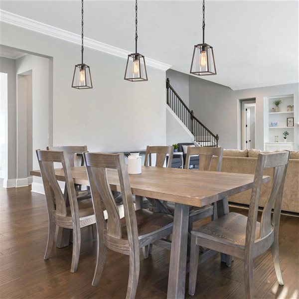 LNC Lapps Wood Tone and Matte Black Farmhouse Seeded Glass Lantern LED Mini Kitchen Island Light