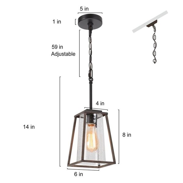 LNC Lapps Wood Tone and Matte Black Farmhouse Seeded Glass Lantern LED Mini Kitchen Island Light