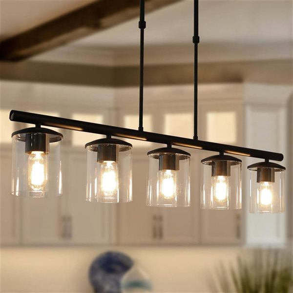 LNC Lapps Matte Black Farmhouse Clear Glass Linear LED Large Kitchen Island Light