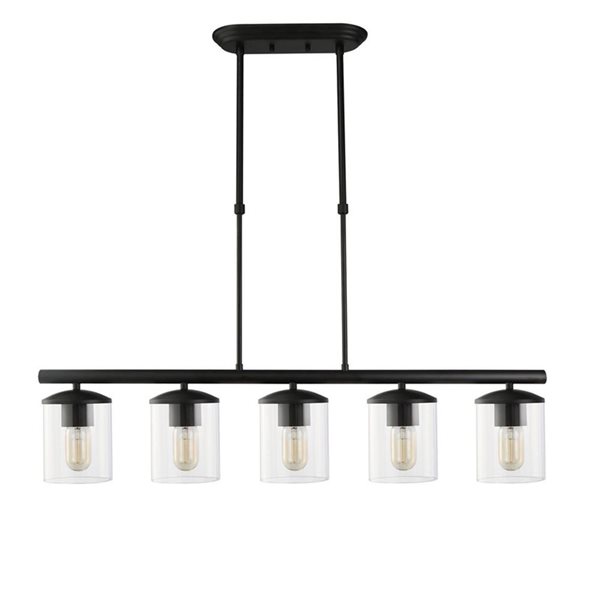 LNC Lapps Matte Black Farmhouse Clear Glass Linear LED Large Kitchen Island Light