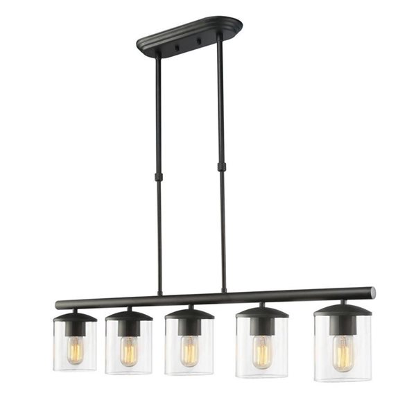 LNC Lapps Matte Black Farmhouse Clear Glass Linear LED Large Kitchen Island Light