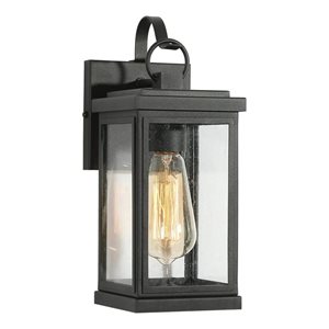 LNC Orlan 12.2-in H Sand Black Hardwired Medium Base (E-26) Outdoor Wall Light