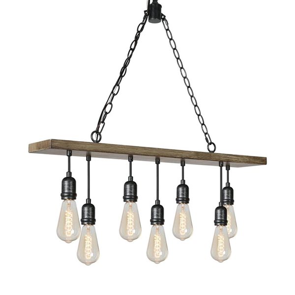 LNC Chet Iii Brushed Black and Wood Tone Vintage Linear LED Large Kitchen Island Light