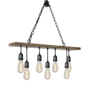 LNC Chet Iii Brushed Black and Wood Tone Vintage Linear LED Large Kitchen Island Light