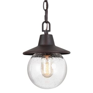 LNC Pavilion 10-in Distressed Bronze Farmhouse Seeded Glass Globe LED Outdoor Pendant Light