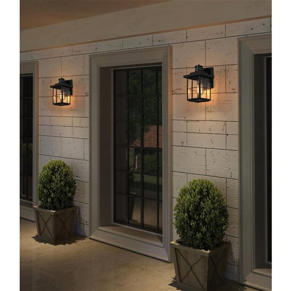 LNC Orlan 10.6-in H Sand Black Hardwired Medium Base (E-26) Outdoor Wall Light