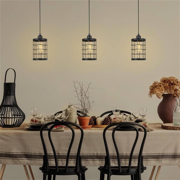 LNC Mocha Brushed Black Farmhouse Lantern LED Mini Kitchen Island Light