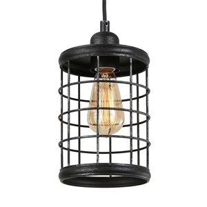 LNC Mocha Brushed Black Farmhouse Lantern LED Mini Kitchen Island Light