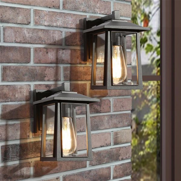 LNC Pict 2-pack 9.1-in H Sand Black Hardwired Medium Base (E-26) Outdoor Wall Light