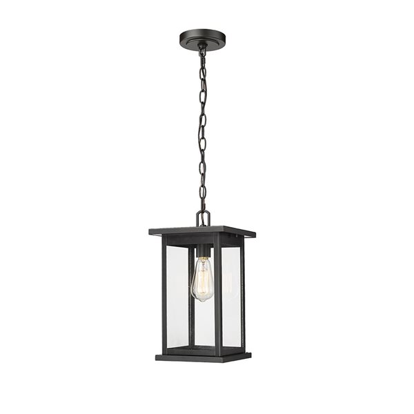 Millennium Lighting Bowton Powder Coat Black Clear Glass Lantern Medium Pendant Light