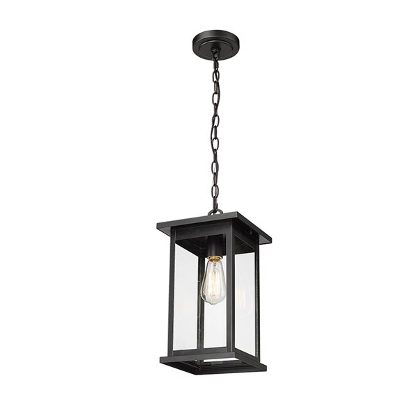 Millennium Lighting Bowton Powder Coat Black Clear Glass Lantern Medium Pendant Light