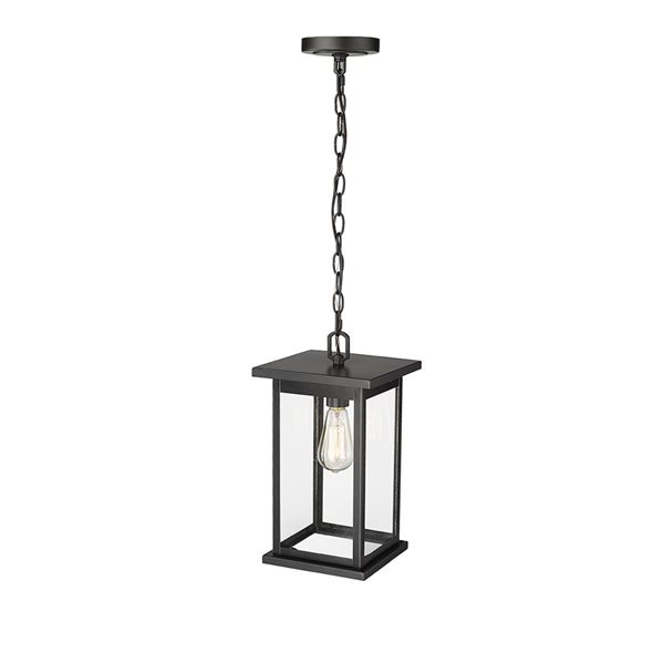 Millennium Lighting Bowton Powder Coat Black Clear Glass Lantern Medium Pendant Light