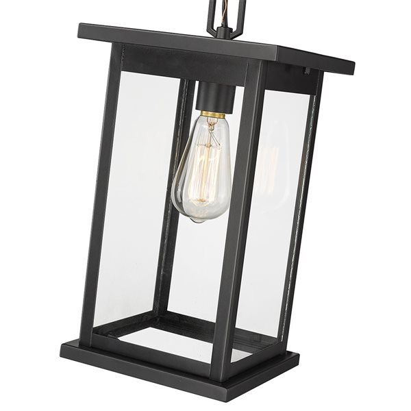 Millennium Lighting Bowton Powder Coat Black Clear Glass Lantern Medium Pendant Light