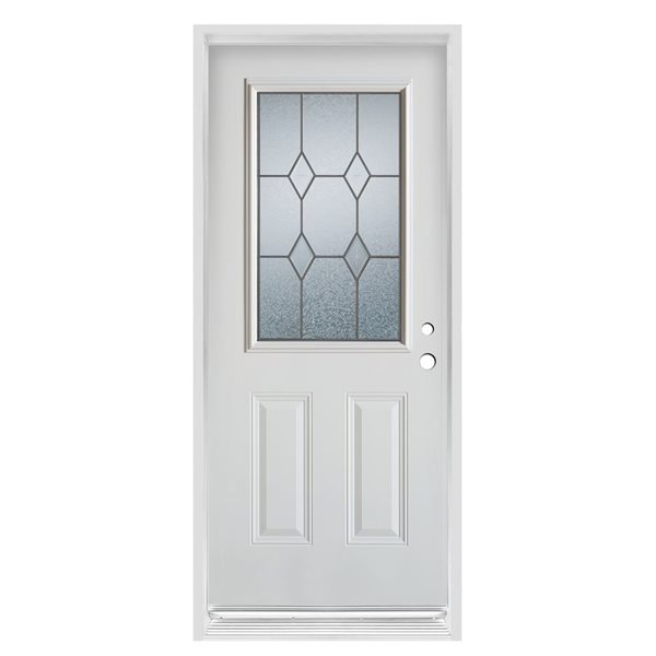 Porte d'entrée en acier préfini blanc à 2 panneaux et ouverture vers la gauche Dusco Doors de 36 po x 80 po avec 1/2 verre