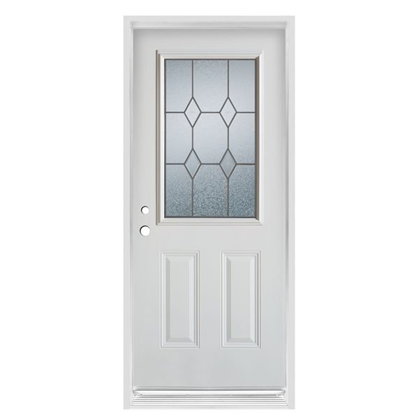 Porte d'entrée en acier blanc à 2 panneaux et ouverture vers la droite Dusco Doors de 36 po x 80 po avec 1/2 verre