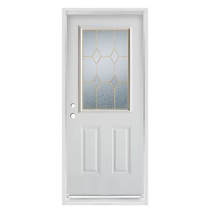 Porte d'entrée en acier blanc à 2 panneau et ouverture vers la droite Dusco Doors de 32 po x 80 po avec demi-verre