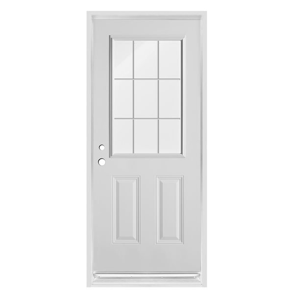 Dusco Doors 32-in x 80-in Clear 1/2 Lite 2-Panel Prefinished White Right-Hand Inswing Cladded Steel Prehung Front Door