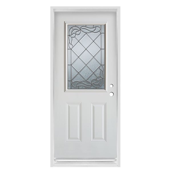 Porte d'entrée en acier blanc à 2 panneaux et ouverture vers la gauche Dusco Doors de 32 po x 80 po avec 1/2 verre