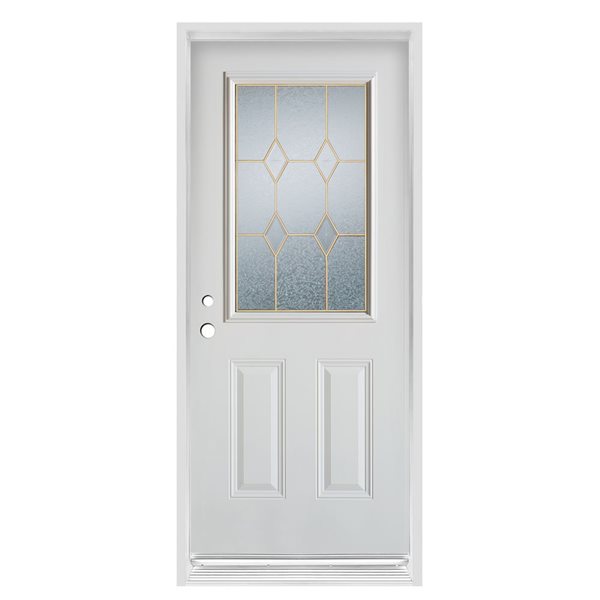 Dusco Doors 36-in x 80-in 1/2 Lite 2-Panel Prefinished White Right-Hand Inswing Steel Prehung Front Door